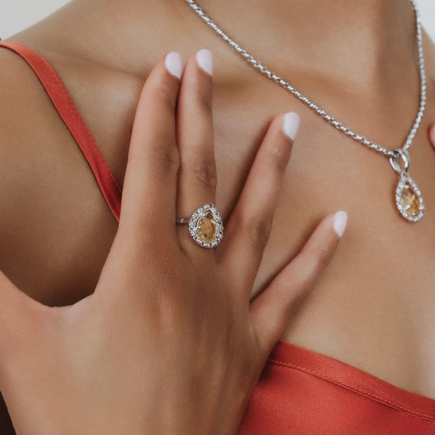 Drop Ring in Silver with Citrine, Large