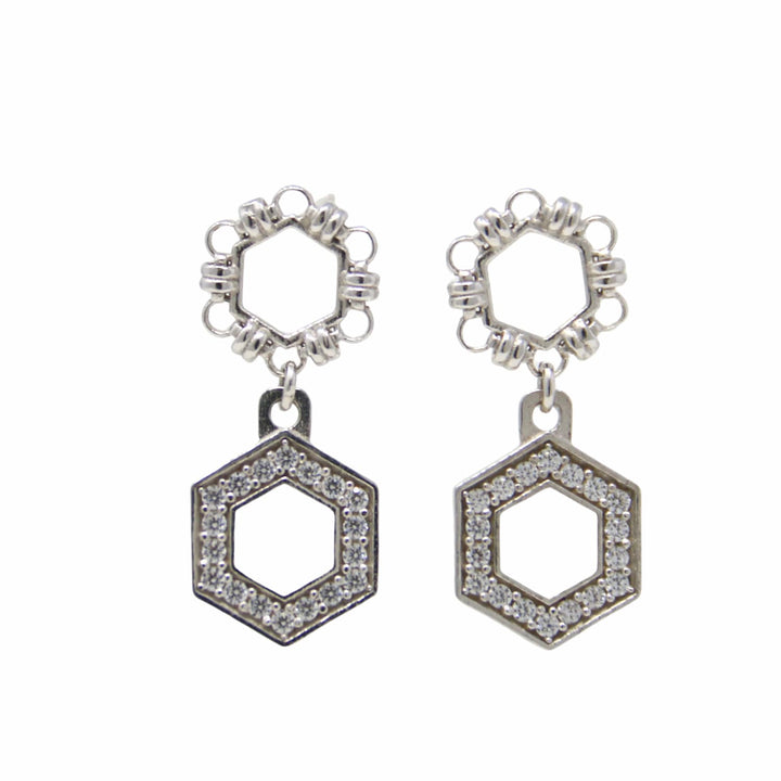 Deco Statement Earrings in Silver With White & Pavé