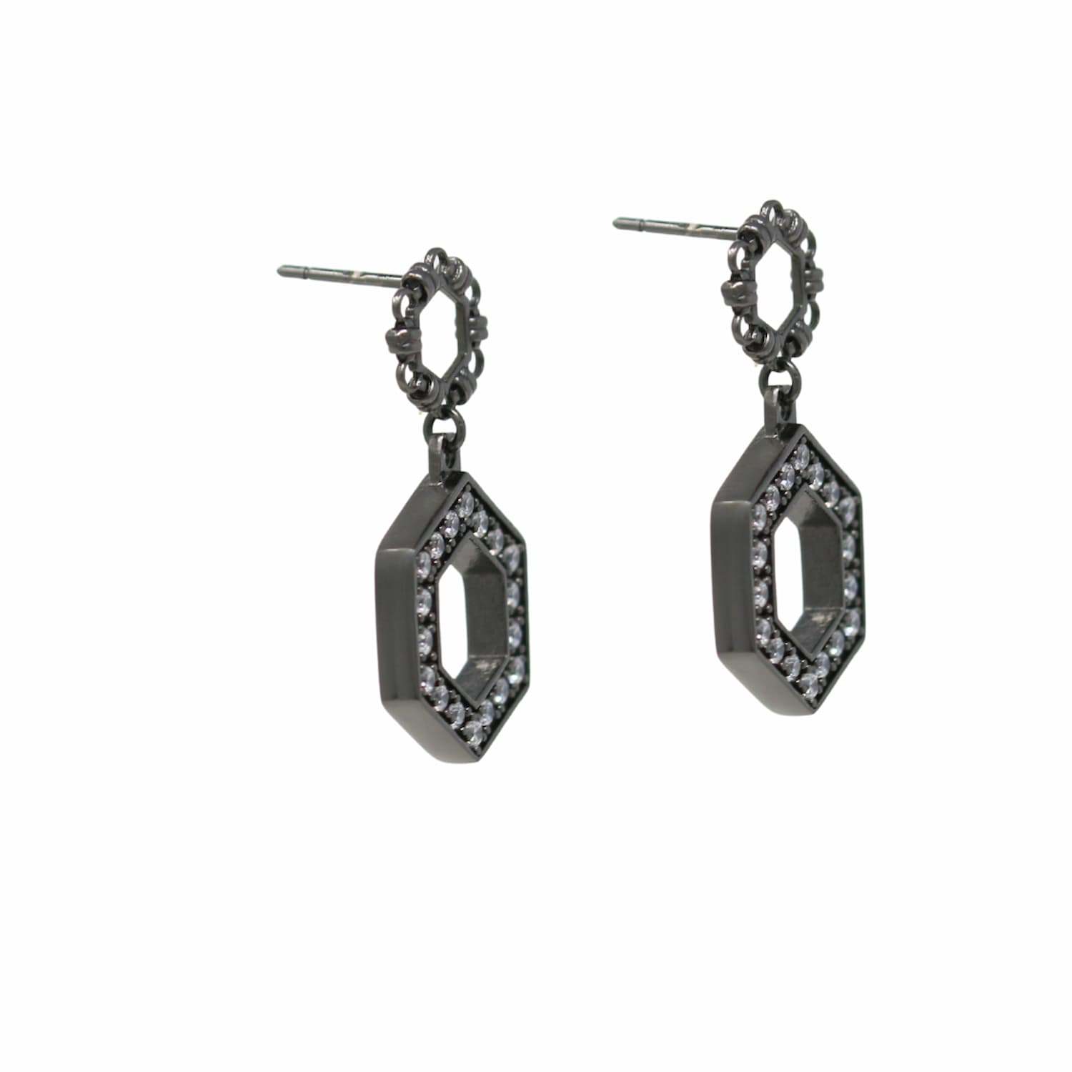 Super Deco Earrings in Black With Pavé