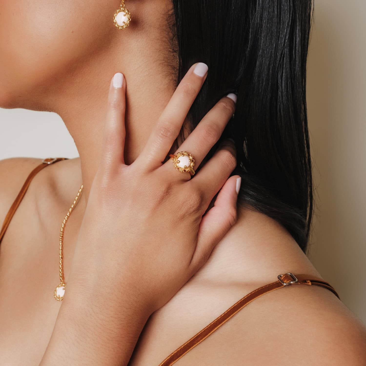 Gemma Ring in Gold with Pink Coral