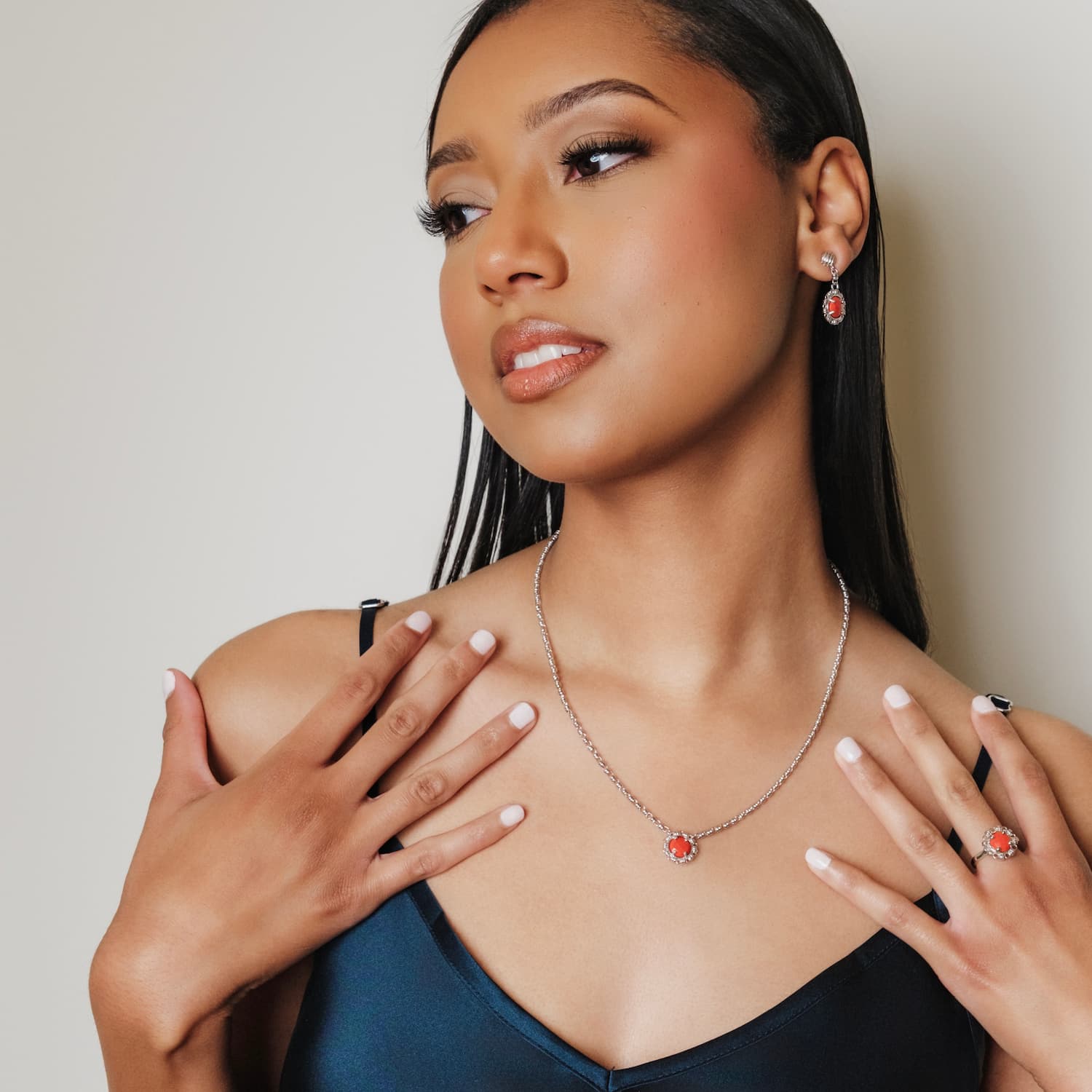 Gemma Necklace in Silver with Coral