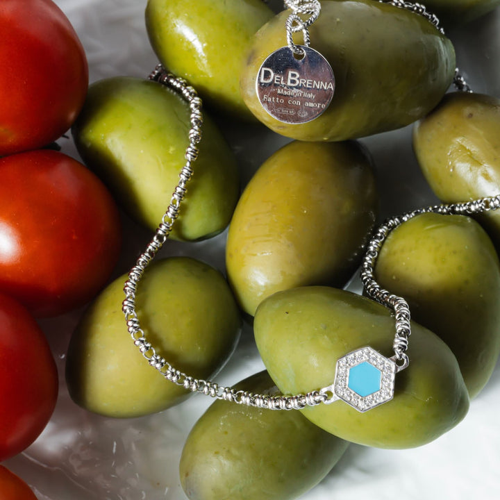 Deco Necklace in Silver With Blue, Turquoise & Pavé