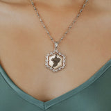Hexagon Filary Pendant in Silver with Antique Bronze Grape Tile