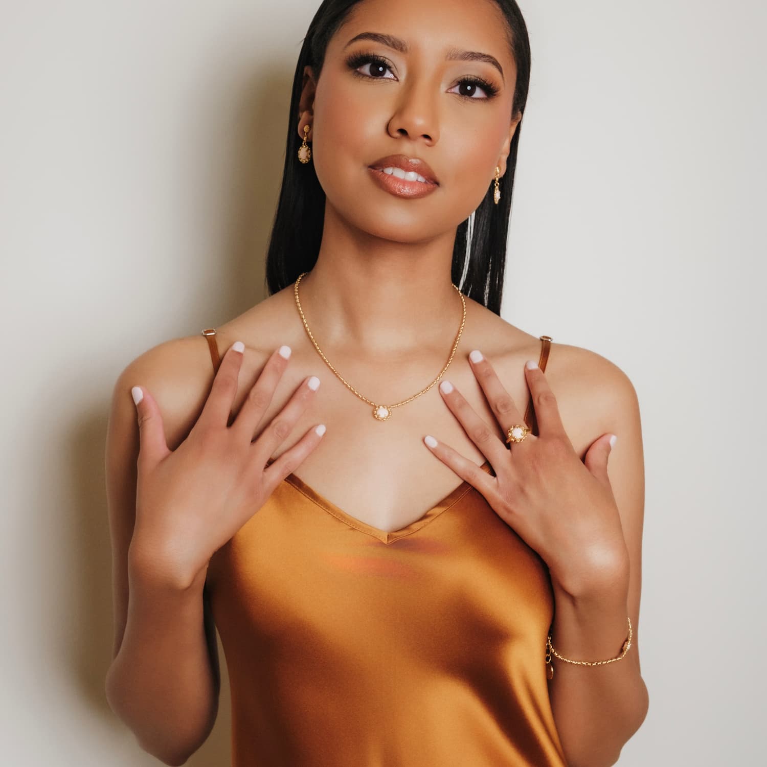 Gemma Earrings in Gold with Pink Coral