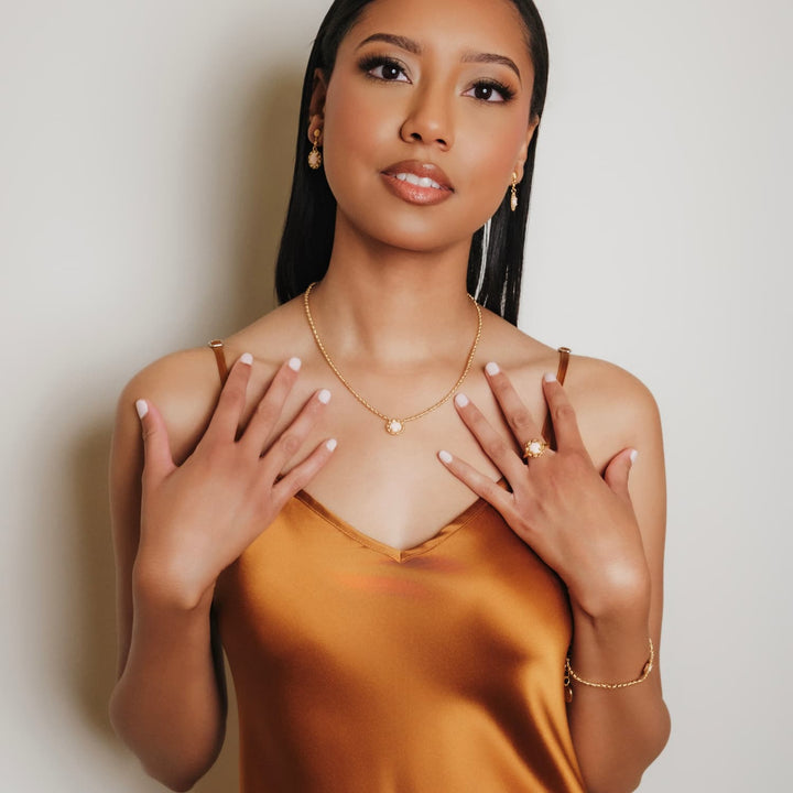 Gemma Earrings in Gold with Pink Coral