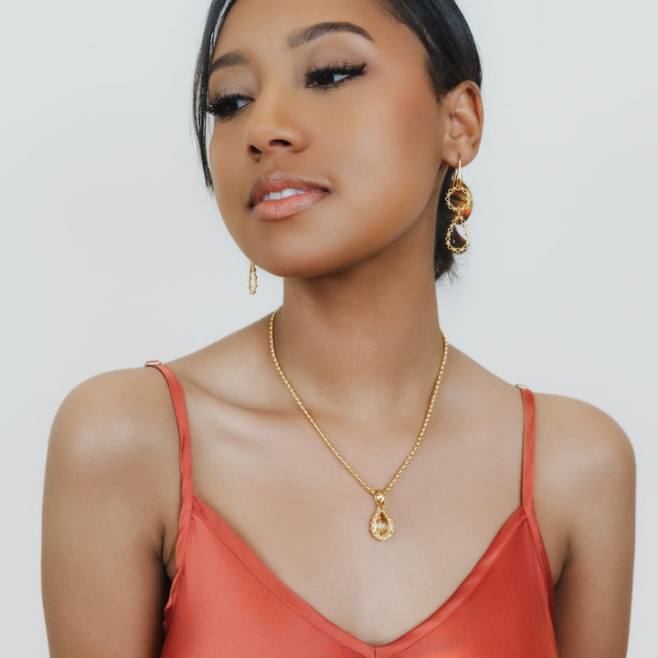 Drop Pendant in Gold with Citrine, Large