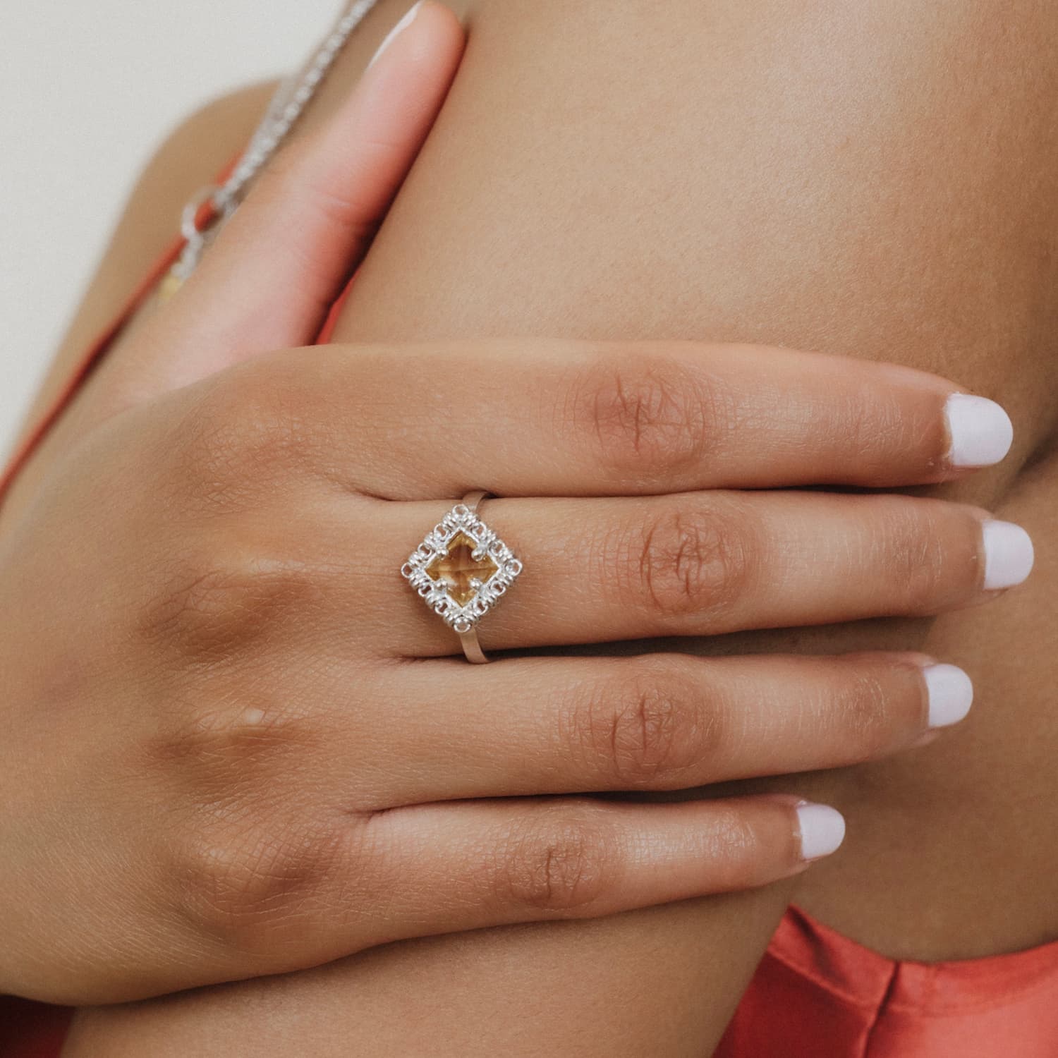Quadra Ring in Silver with Citrine, Small