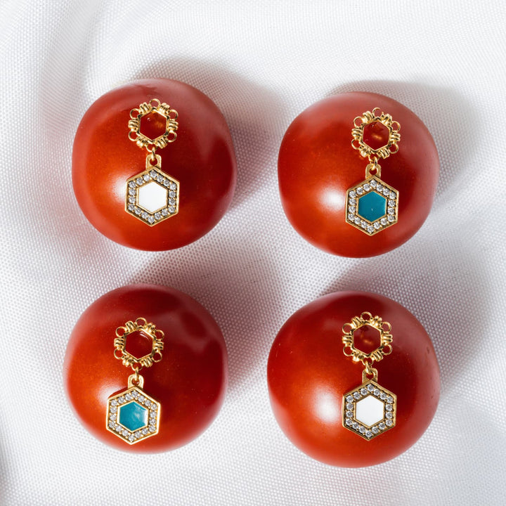 Deco Statement Earrings in Gold With White & Pavé