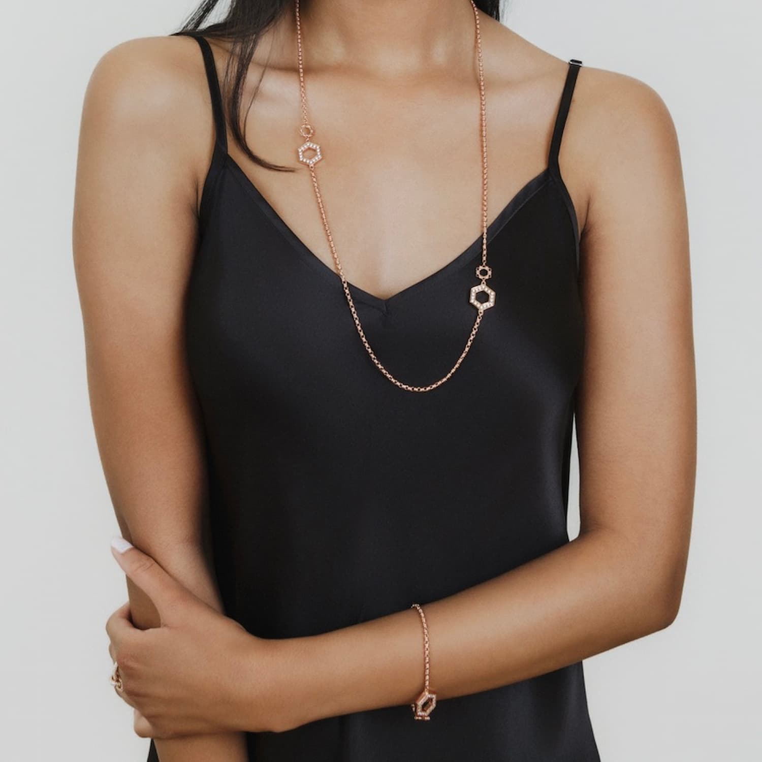 Super Deco Necklace in Rose Gold with Pavé