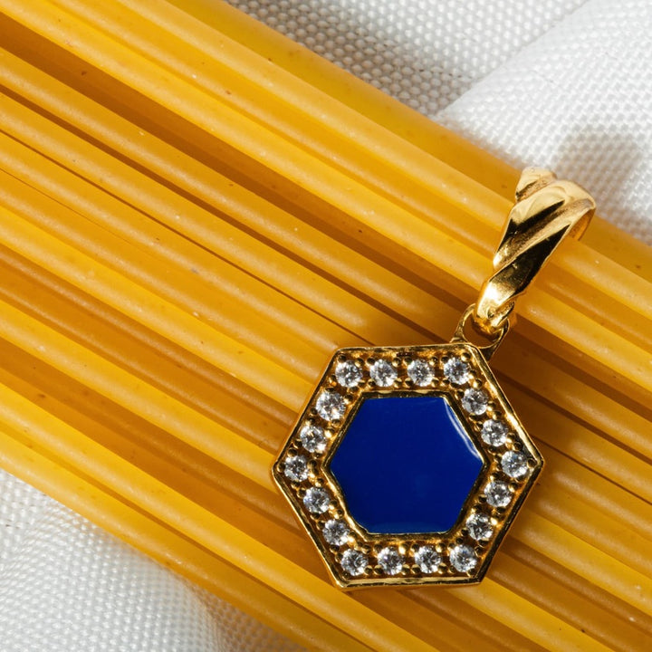 Deco Pendant in Gold With Blue, Turquoise & Pavé