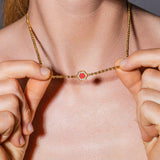 Deco Necklace in Gold With Red, Coral & Pavé