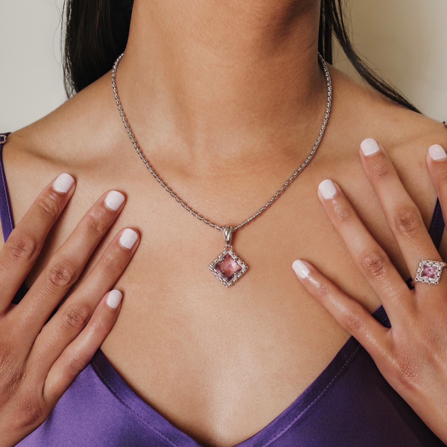 Quadra Pendant in Silver with Amethyst