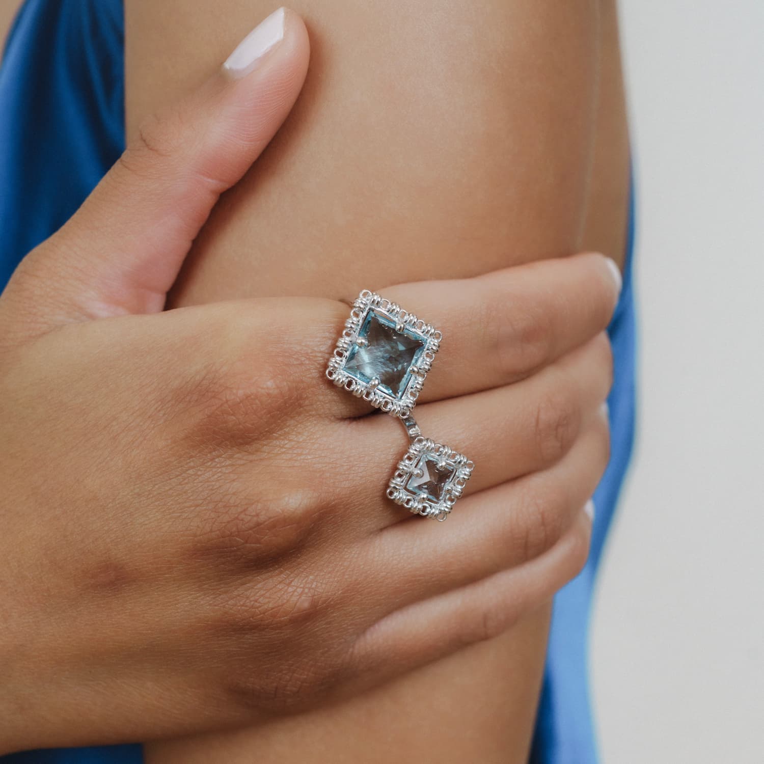 Quadra Ring in Silver with Blue Topaz, Small