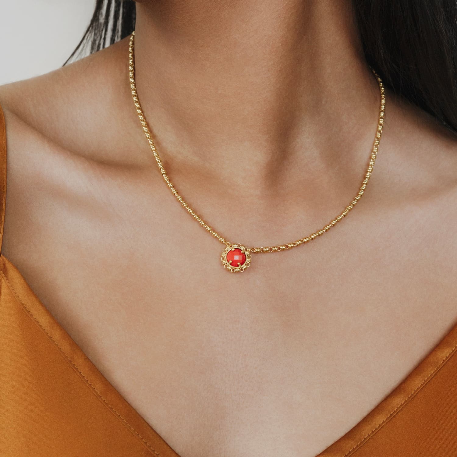 Gemma Necklace in Gold with Coral