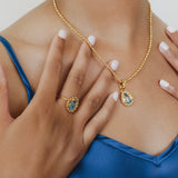 Drop Pendant in Gold with Blue Topaz, Small