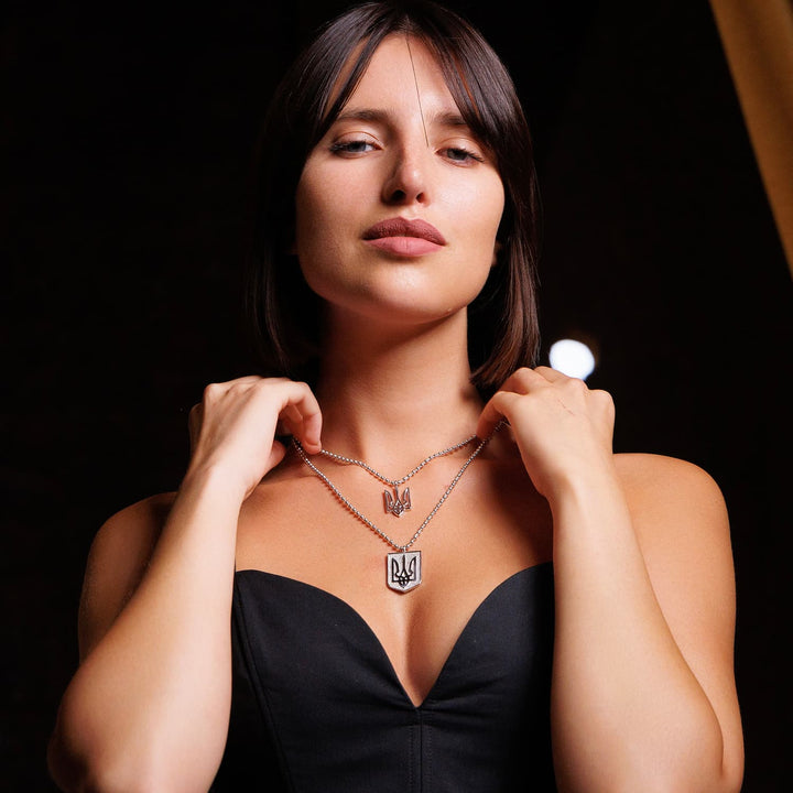 Trident Shield Necklace in Silver