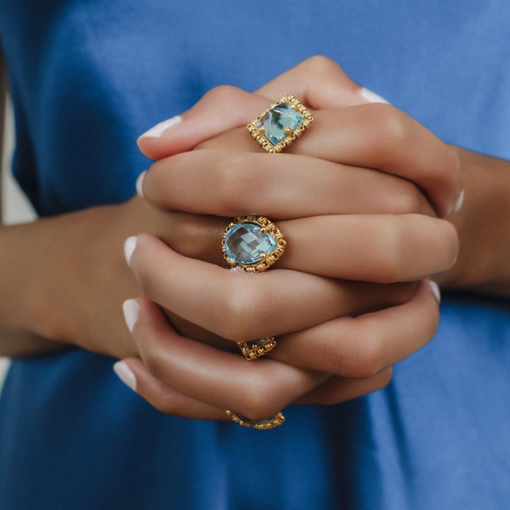 Drop Ring in Gold with Blue Topaz, Large