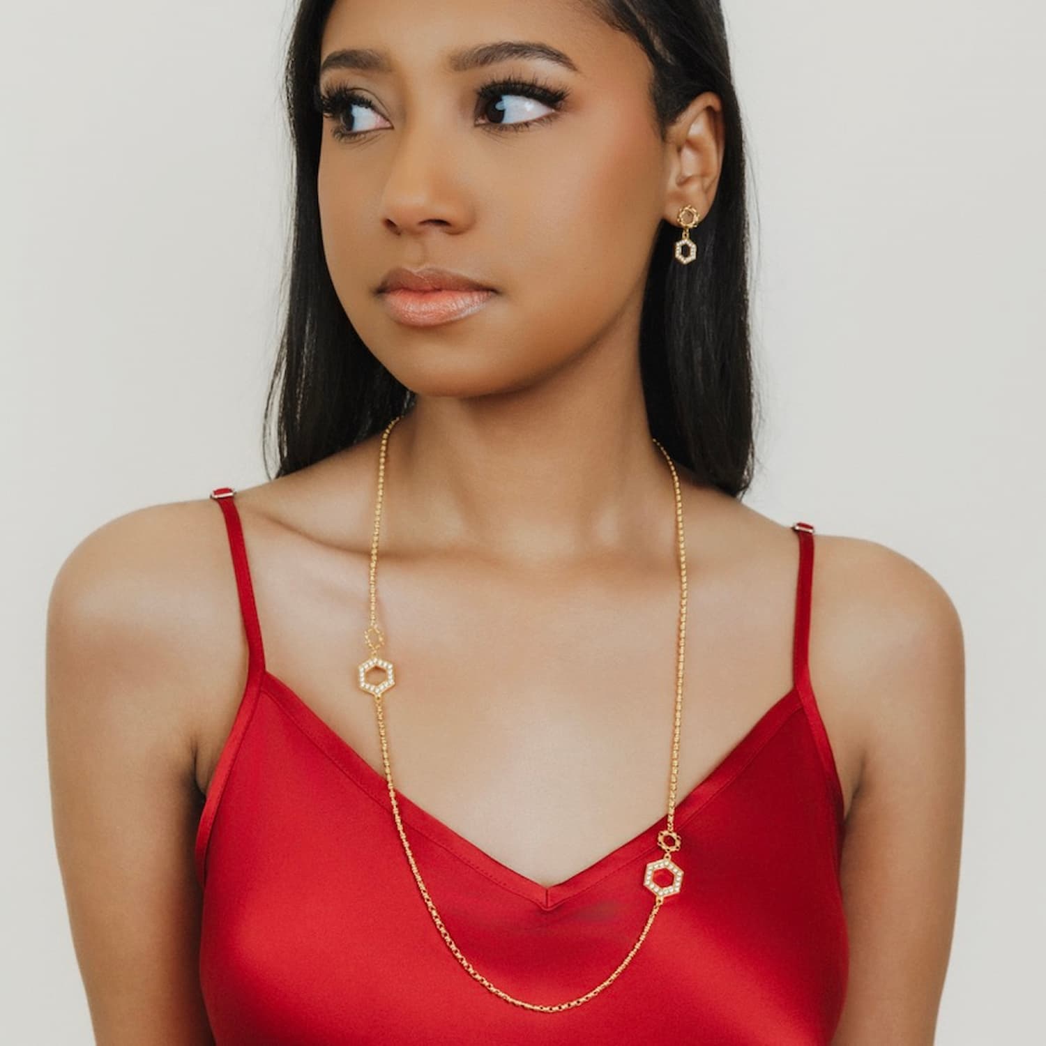 Super Deco Necklace in Gold with Pavé