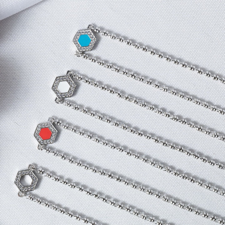 Deco Necklace in Silver With Red, Coral & Pavé