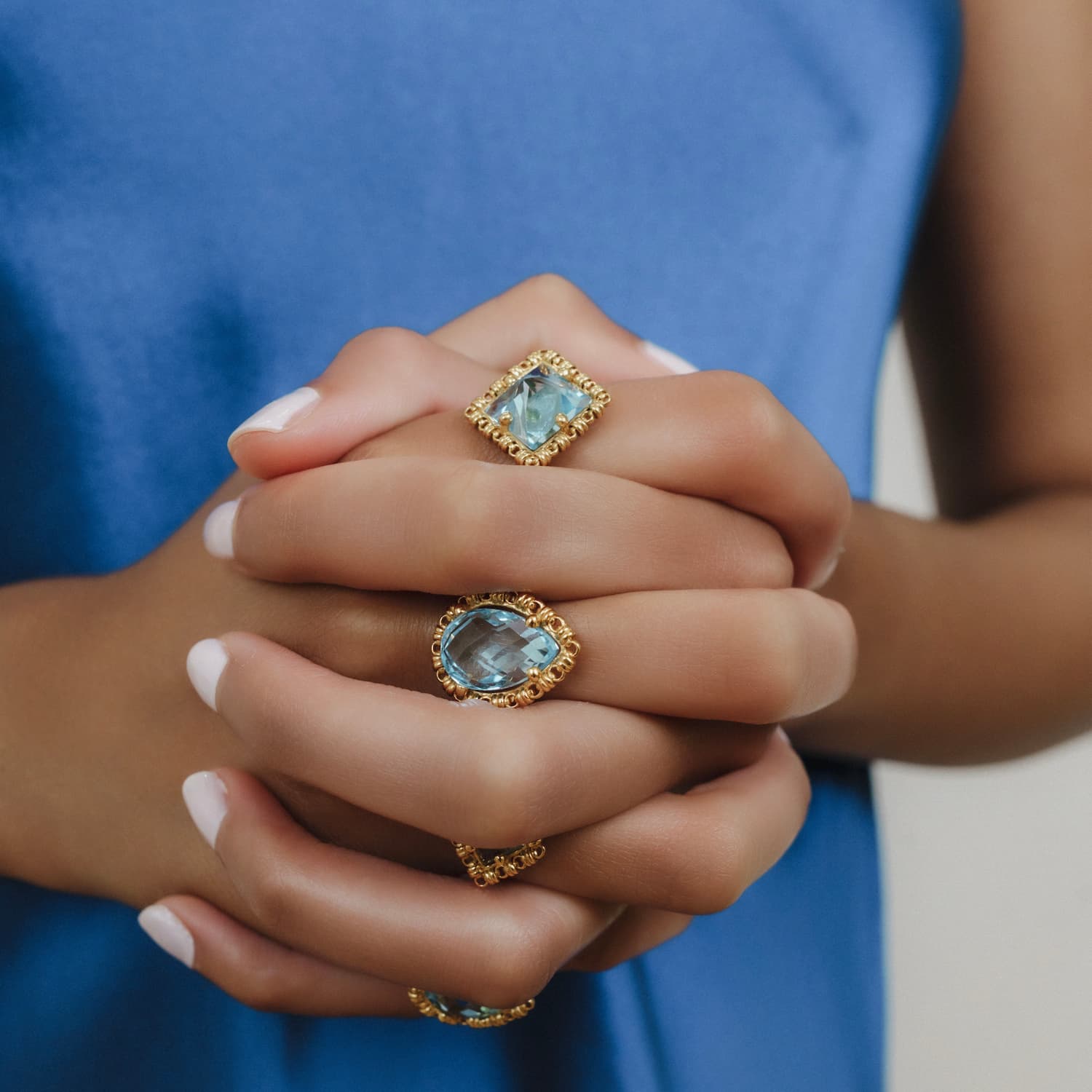 Drop Ring in Gold with Blue Topaz, Large