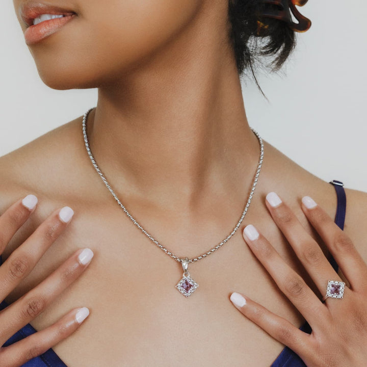 Quadra Pendant in Silver with Amethyst, Small