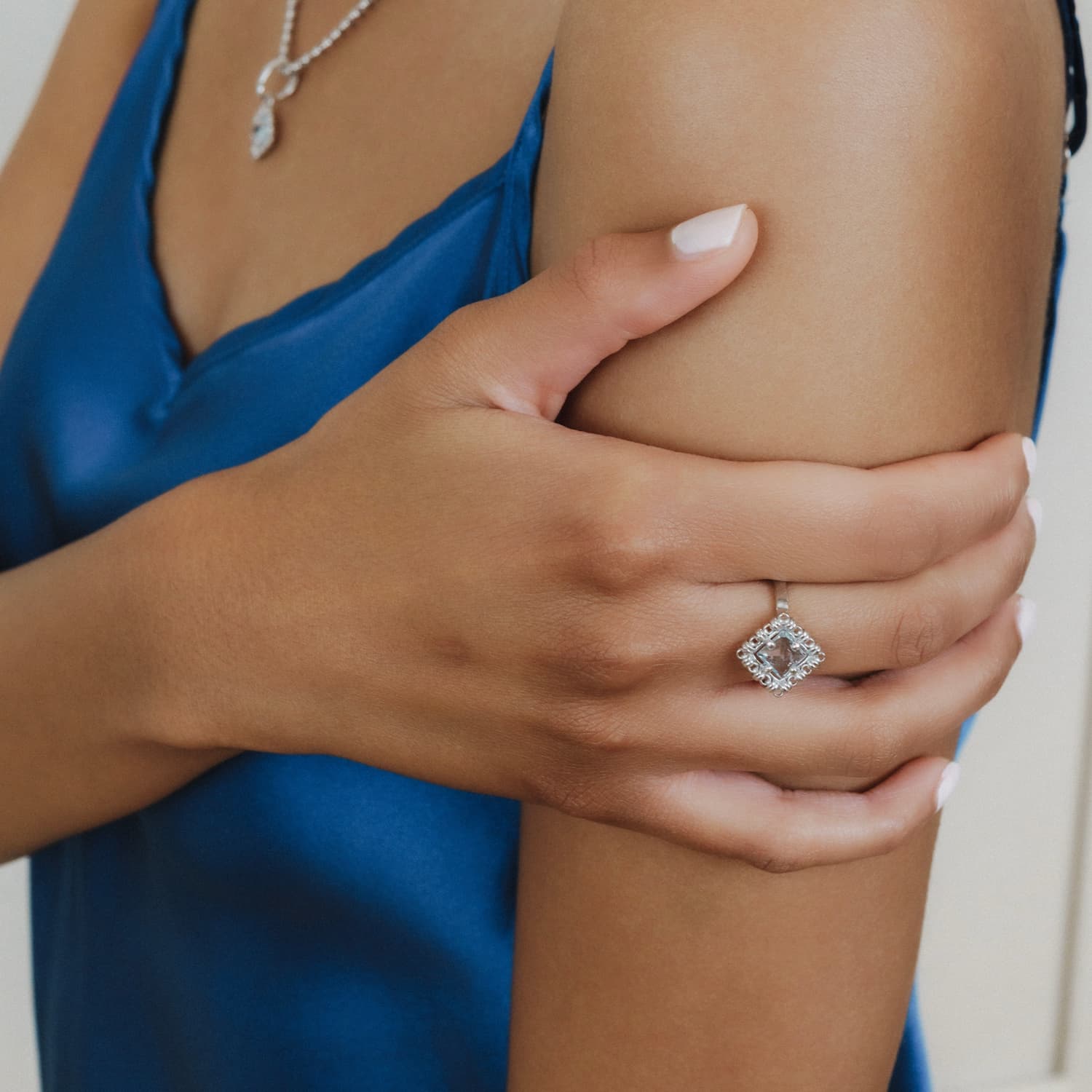 Quadra Ring in Silver with Blue Topaz, Small