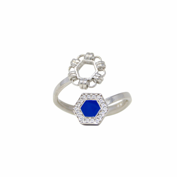 Deco Statement Ring in Silver With Blue & Pavé