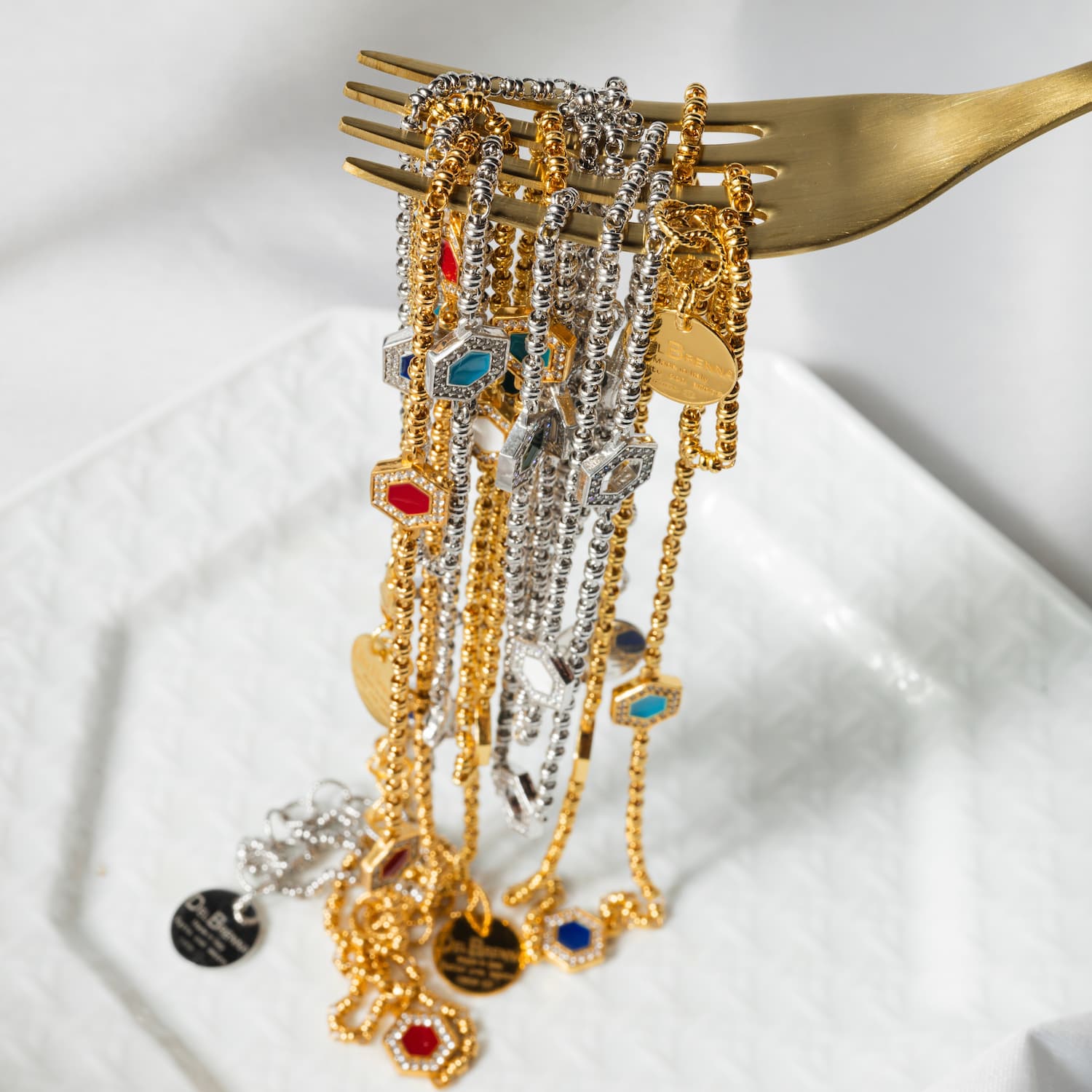 Deco Statement Necklace in Gold With Blue, Turquoise & Pavé