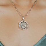Hexagon Filary Pendant in Silver with Antique Silver Owl Tile