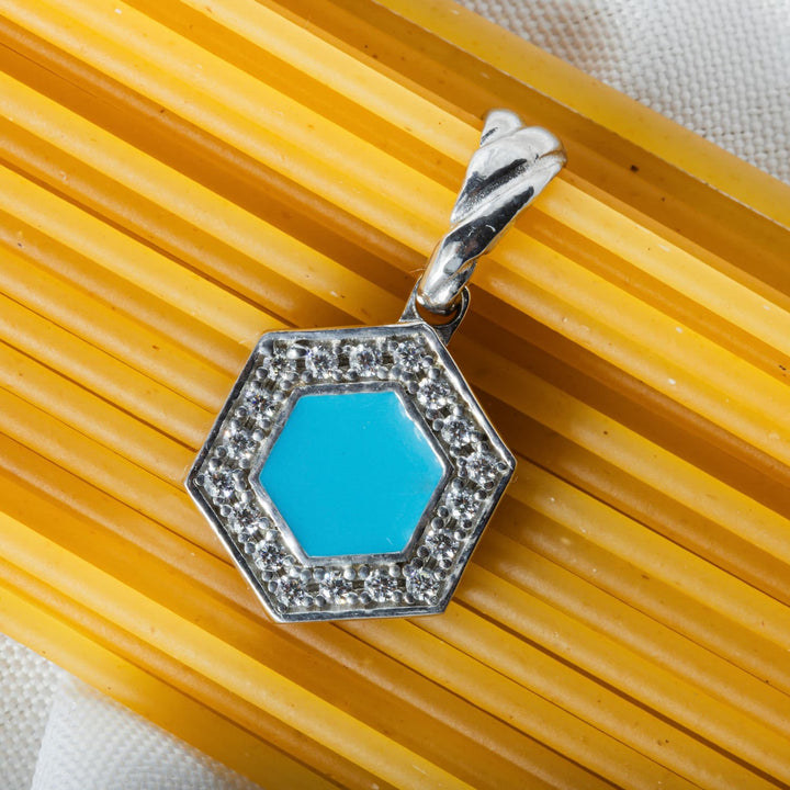 Deco Pendant in Silver With Blue, Turquoise & Pavé