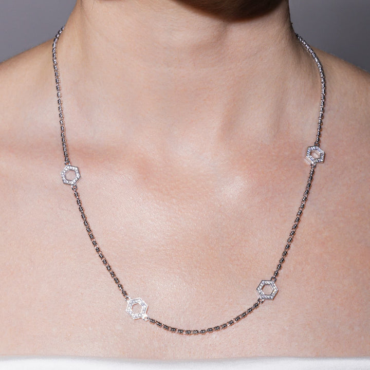 Deco Statement Necklace in Silver With Pavé