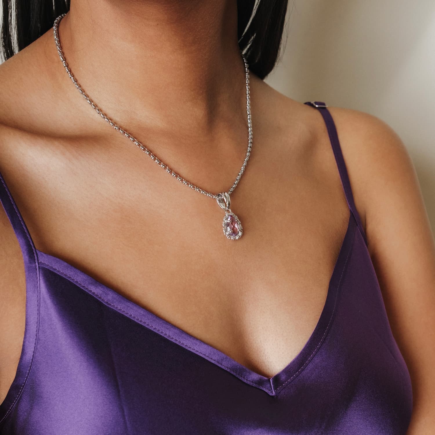 Drop Pendant in Silver with Amethyst, Small