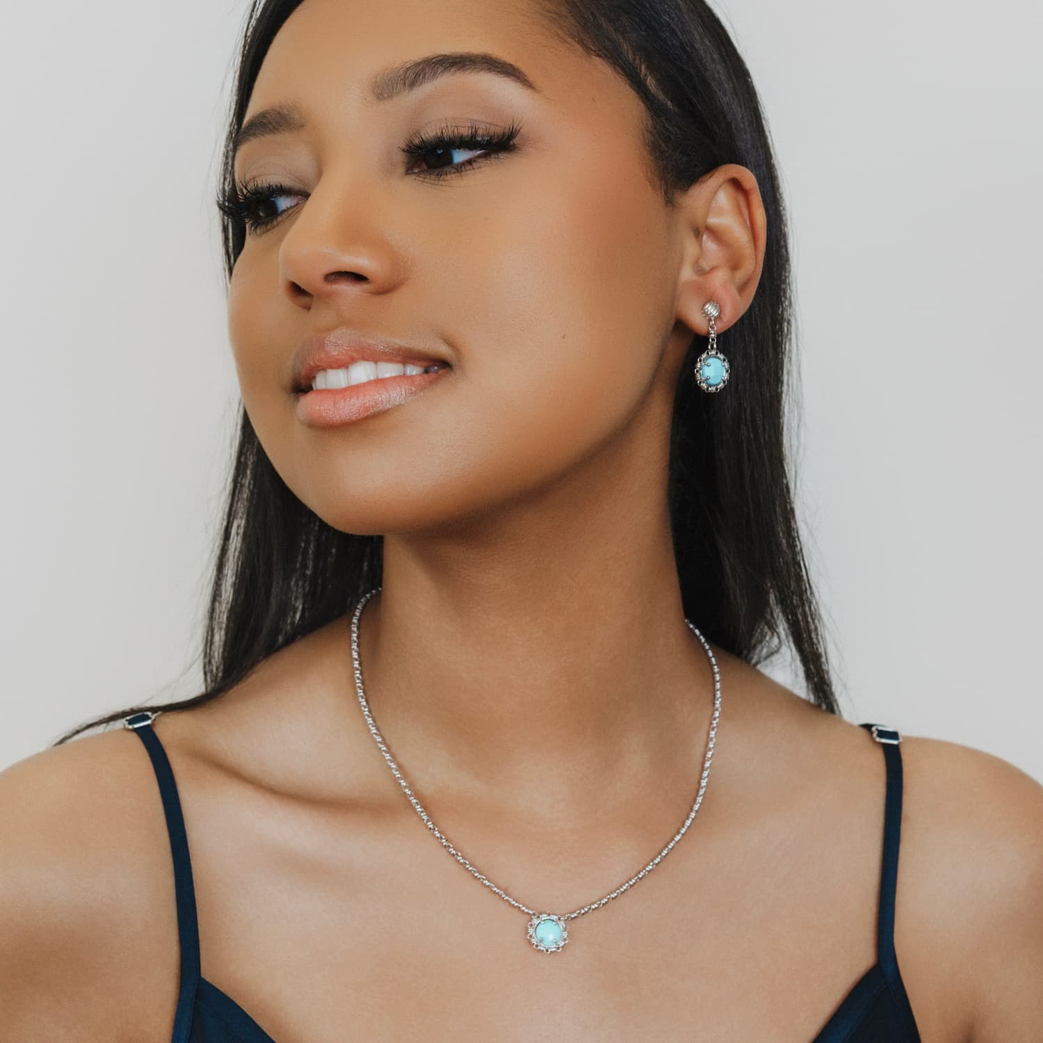 Gemma Necklace in Silver with Turquoise