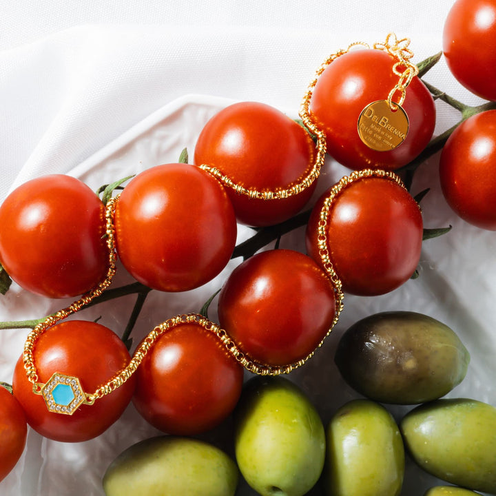 Deco Necklace in Gold With Blue, Turquoise & Pavé
