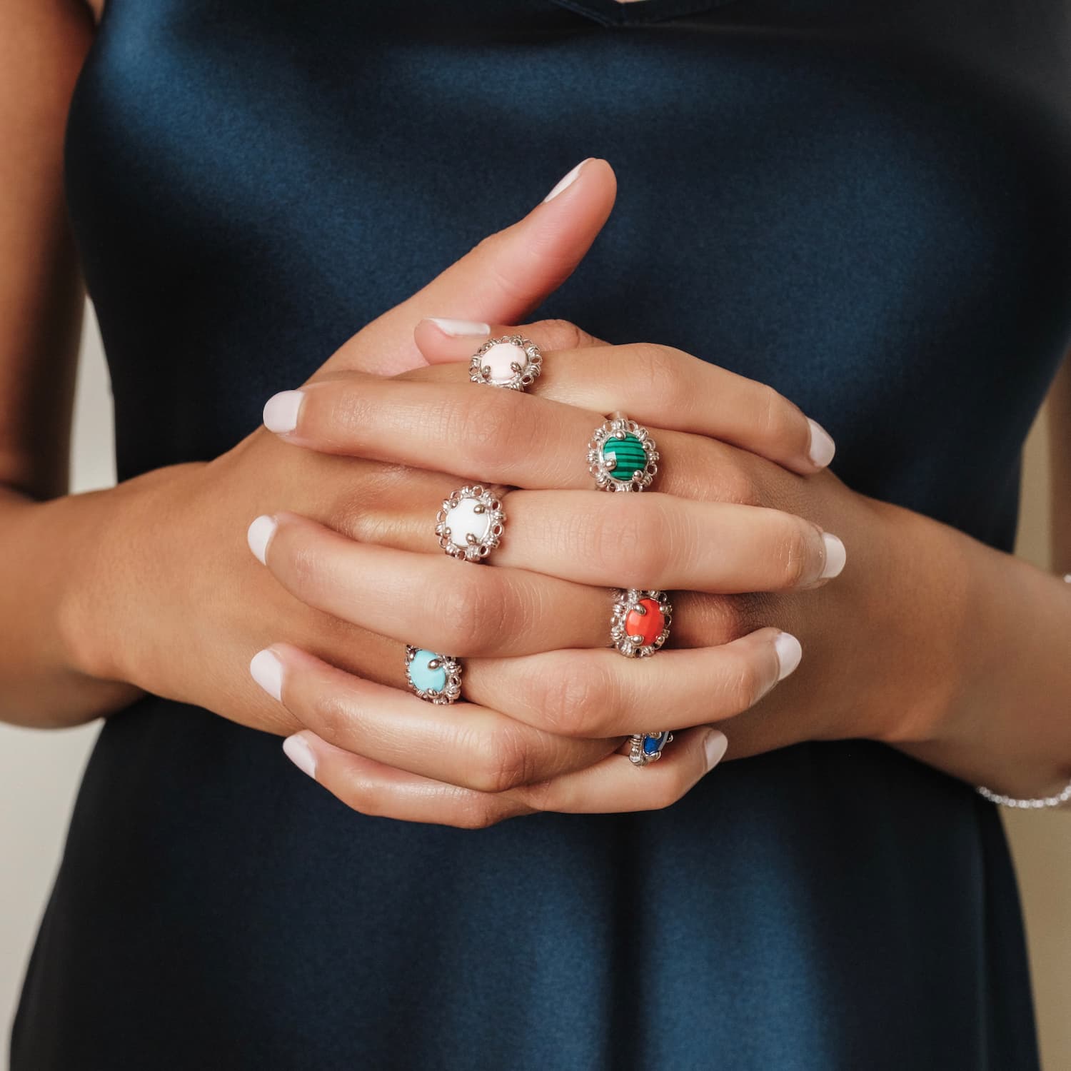 Gemma Ring in Silver with Malachite