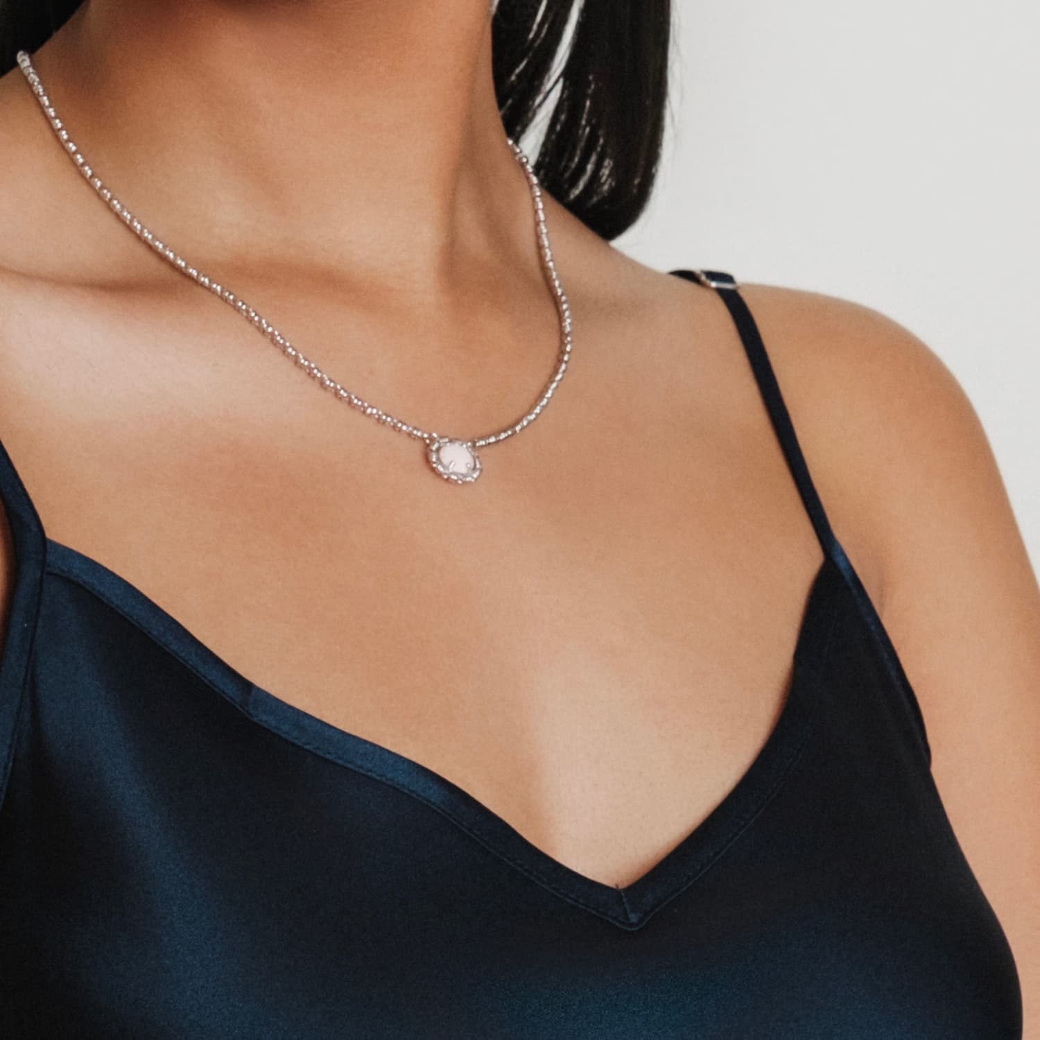 Gemma Necklace in Silver with Pink Coral