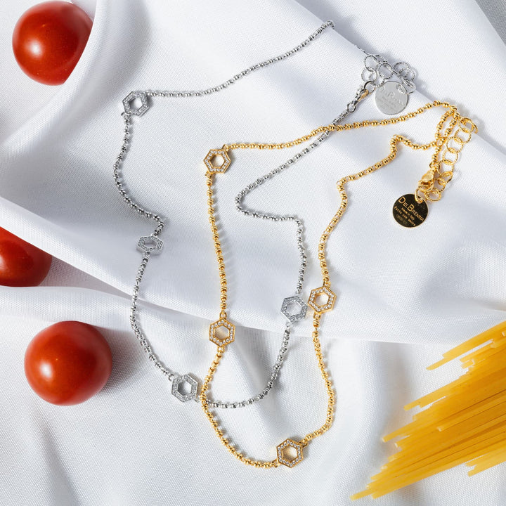 Deco Statement Necklace in Silver With Pavé