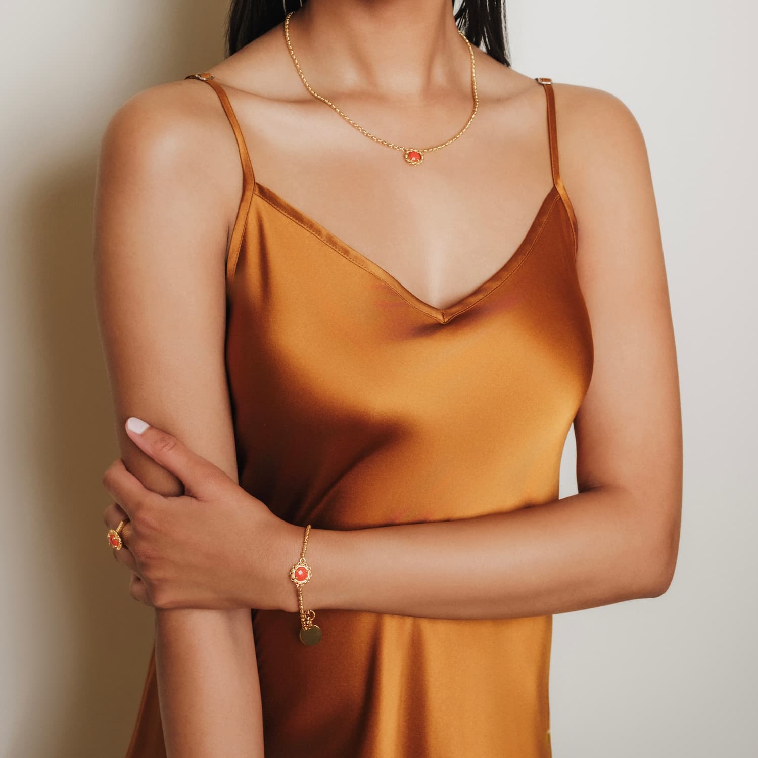 Gemma Bracelet in Gold with Coral