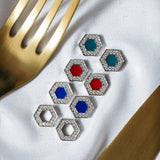 Deco Stud Earrings in Silver With Green & Pavé