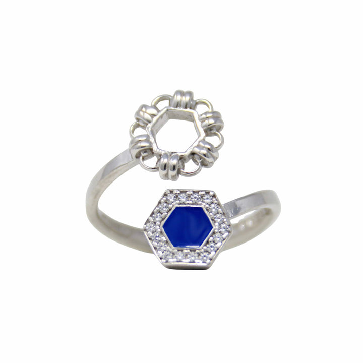 Deco Statement Ring in Silver With Blue & Pavé