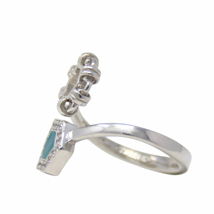 Deco Statement Ring in Silver With Green & Pavé