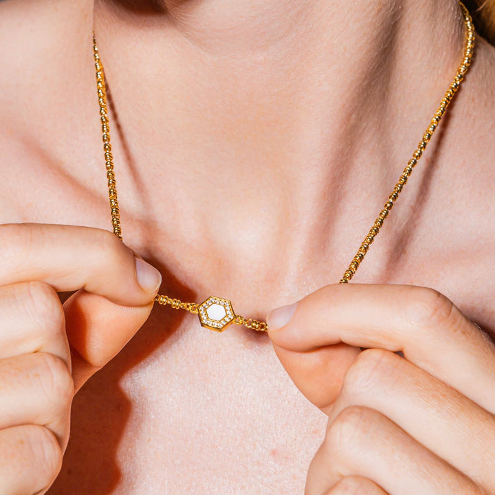 Deco Necklace in Gold With Green, White & Pavé