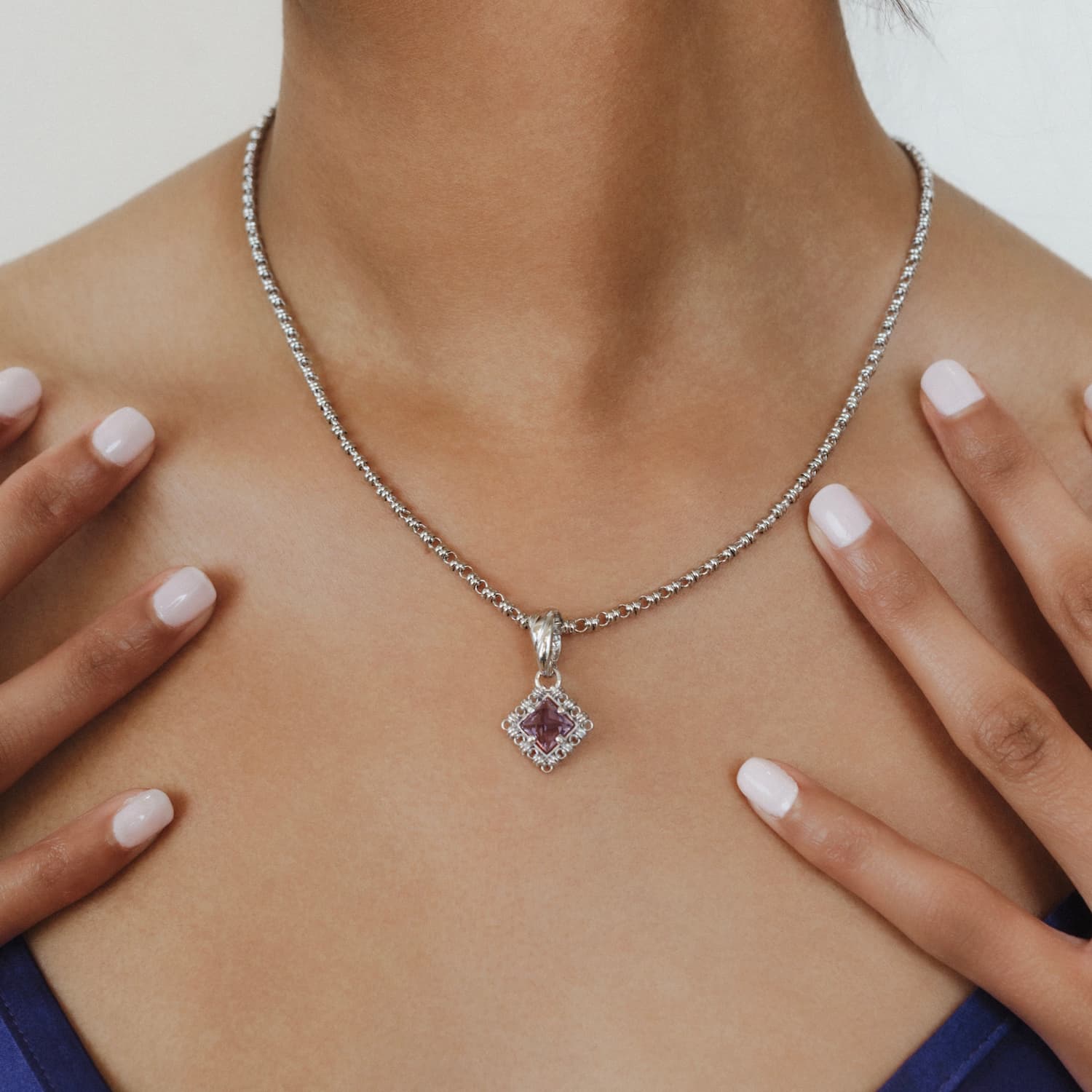 Quadra Pendant in Silver with Amethyst, Small