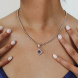 Quadra Pendant in Silver with Amethyst, Small