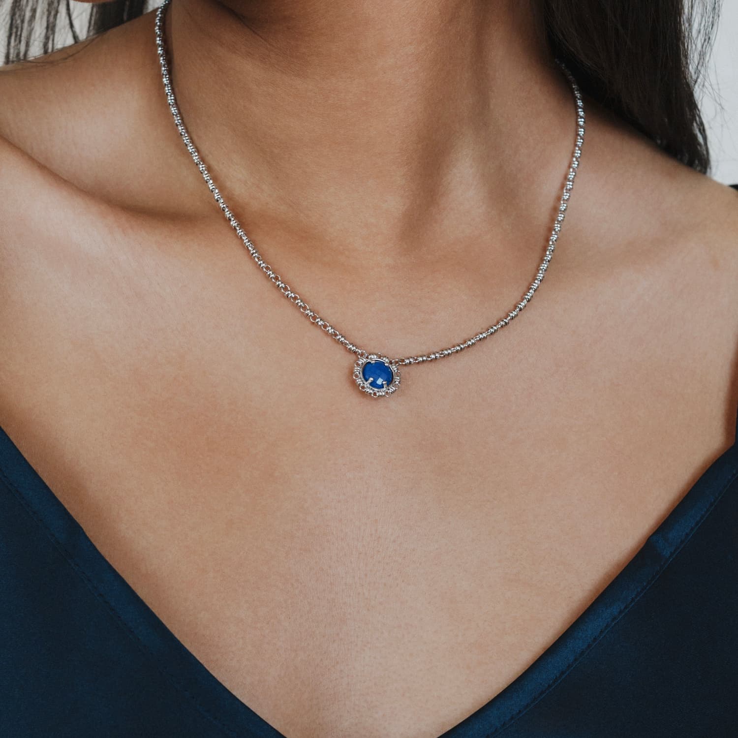 Gemma Necklace in Silver with Lapis