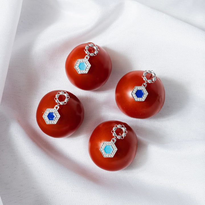 Deco Statement Earrings in Silver With Turquoise & Pavé