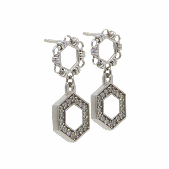 Deco Statement Earrings in Silver With White & Pavé