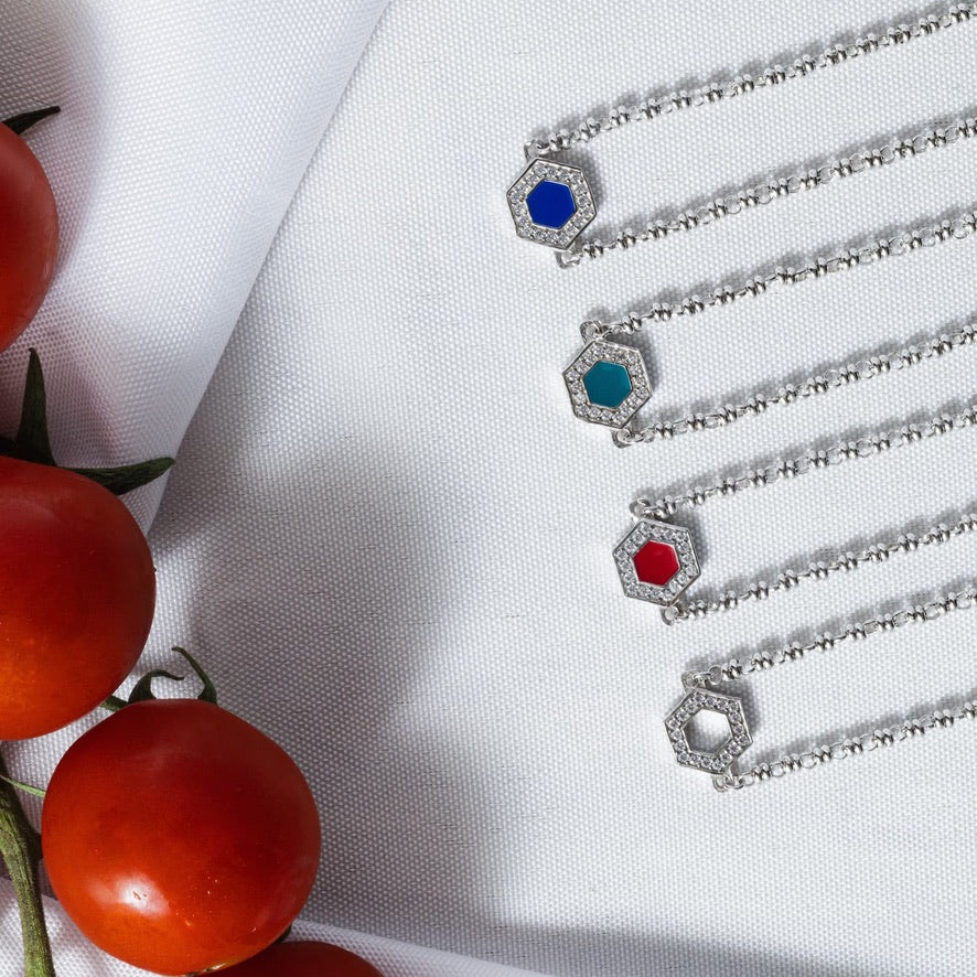 Deco Necklace in Silver With Red, Coral & Pavé