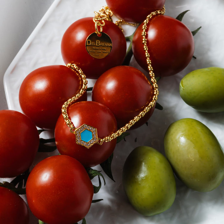 Deco Necklace in Gold With Blue, Turquoise & Pavé