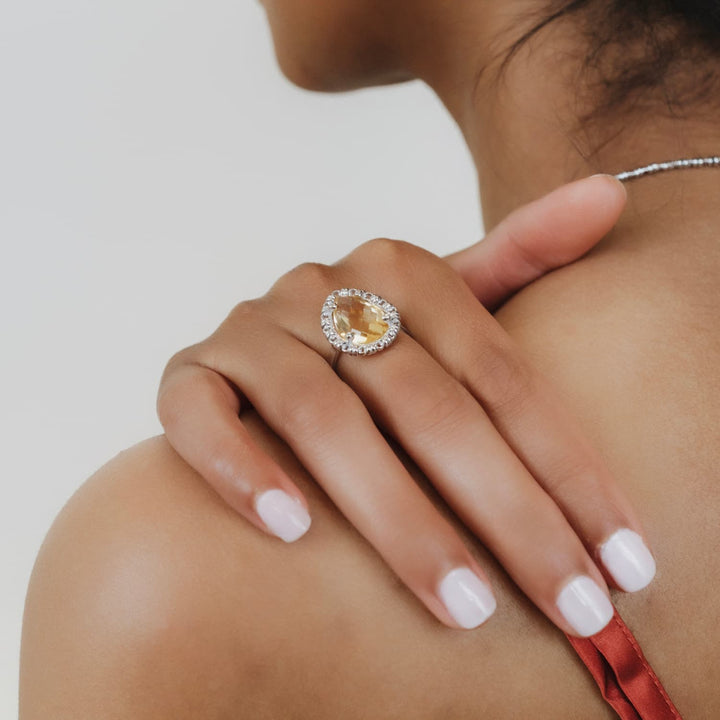 Drop Ring in Silver with Citrine, Small